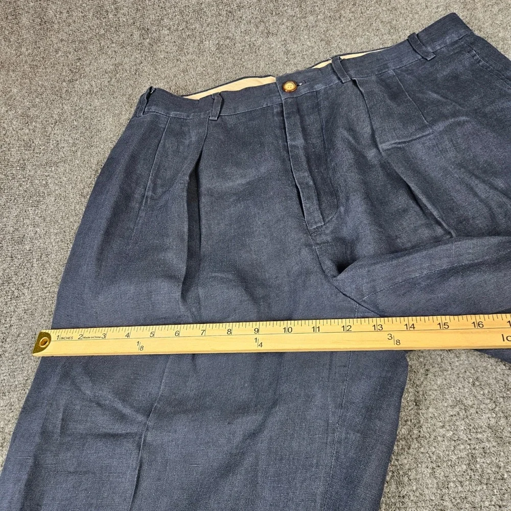 Structure Le Collezioni Mens 34S Navy Blue 100% Linen Pleated Cuffed Dress Pants